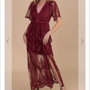 Light My Fire Wine Lace Maxi Dress - size XL.